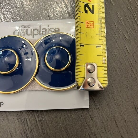 Carol Dauplaise NWT Round Clip-On Earrings Navy Blue and Gold - Bold and Elegant - Picture 4 of 5